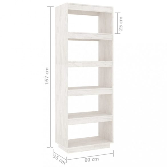 fehér tömör fenyőfa könyvszekrény/térelválasztó 60x35x167 cm