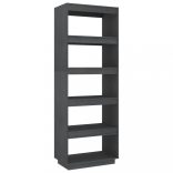 szürke tömör fenyőfa könyvszekrény/térelválasztó 60x35x167 cm