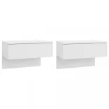 2 db magasfényű fehér falra szerelhető éjjeliszekrény
