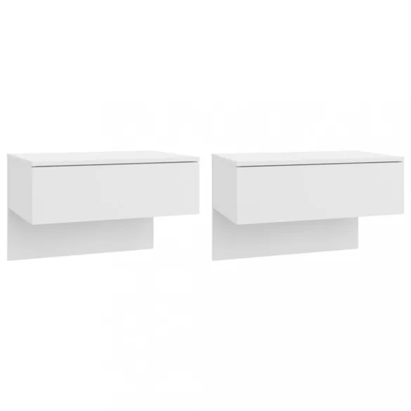 2 db magasfényű fehér falra szerelhető éjjeliszekrény