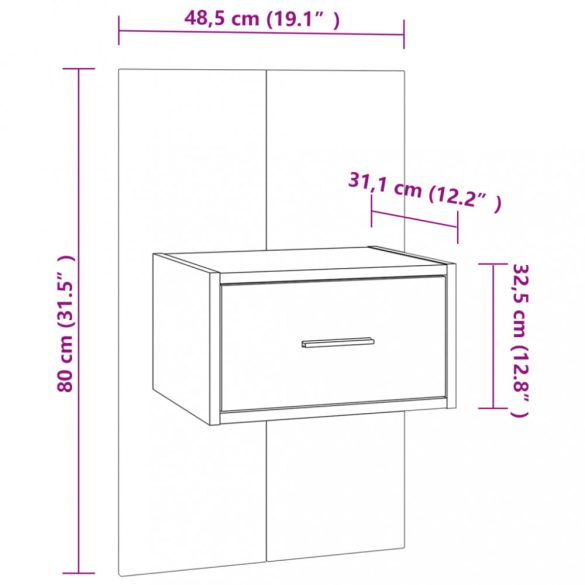 2 db fehér falra szerelhető éjjeliszekrény