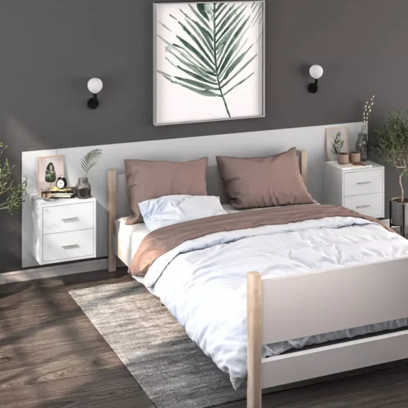 magasfényű fehér falra szerelhető éjjeliszekrény