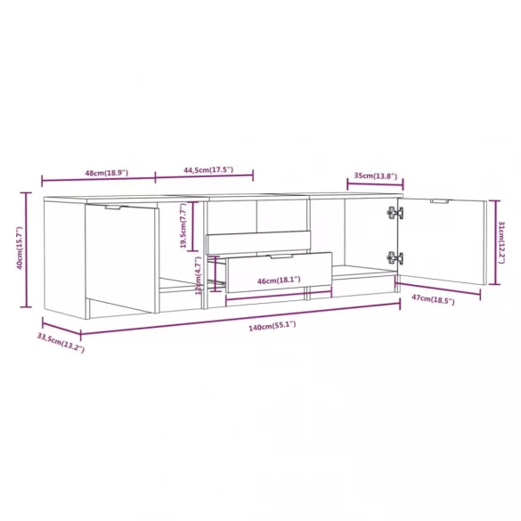 betonszürke szerelt fa TV-szekrény 140x35x40 cm