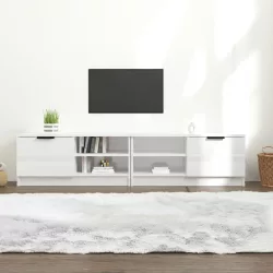   2 db magasfényű fehér szerelt fa TV-szekrény 80x35x36,5 cm