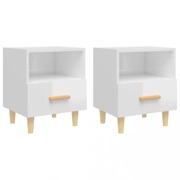 2 db magasfényű fehér éjjeliszekrény 40x35x47 cm