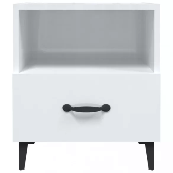 2 db magasfényű fehér szerelt fa éjjeliszekrény