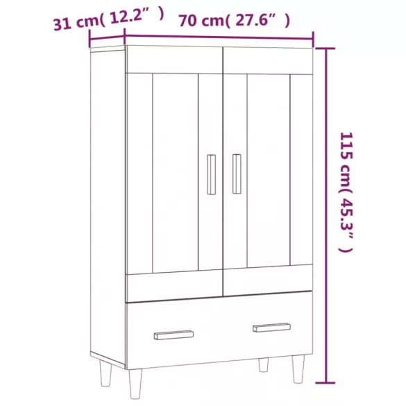 fekete szerelt fa magasszekrény 70 x 31 x 115 cm