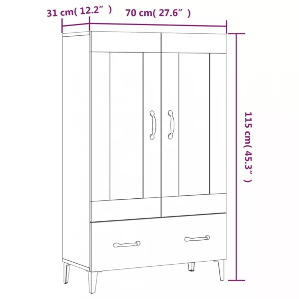 betonszürke szerelt fa magasszekrény 70 x 31 x 115 cm