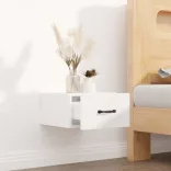 magasfényű fehér falra szerelhető éjjeliszekrény 35x35x20 cm