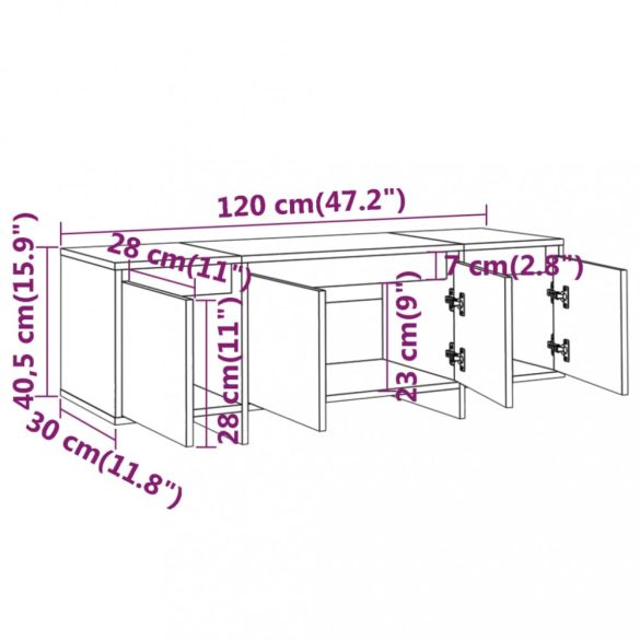 füstös tölgy színű szerelt fa TV-szekrény 120x30x40,5 cm