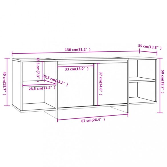 szürke sonoma színű szerelt fa TV-szekrény 130 x 35 x 50 cm