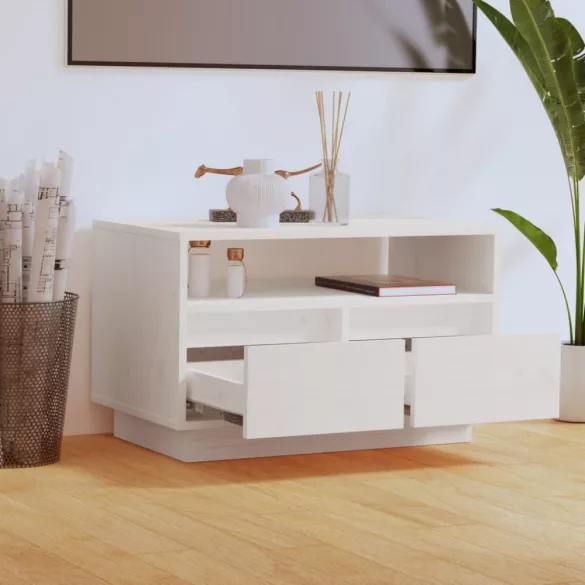 fehér tömör fenyőfa TV-szekrény 60x35x37 cm