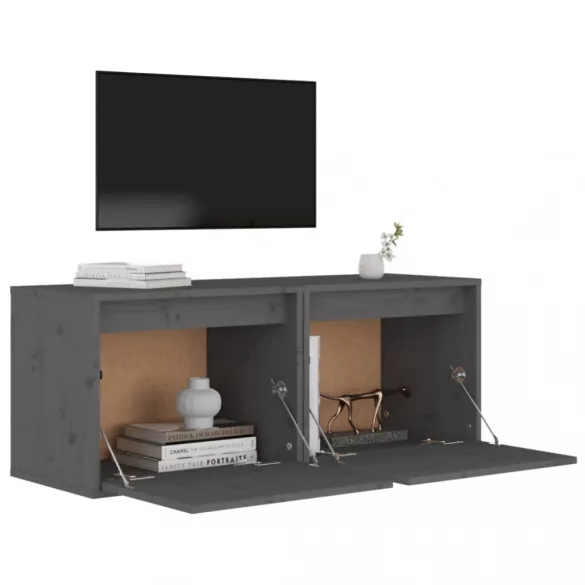 2 darab szürke tömör fenyőfa faliszekrény 45 x 30 x 35 cm