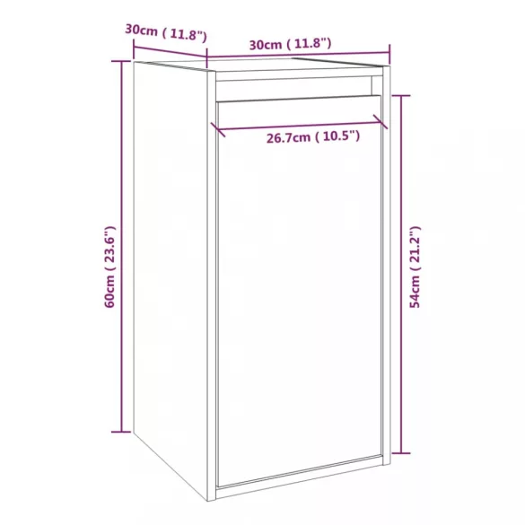 fehér tömör fenyőfa faliszekrény 30 x 30 x 60 cm