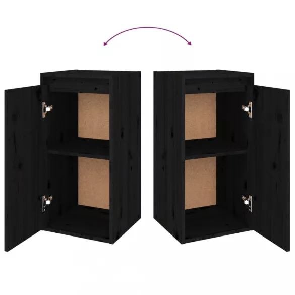 2 db fekete tömör fenyőfa faliszekrény 30 x 30 x 60 cm