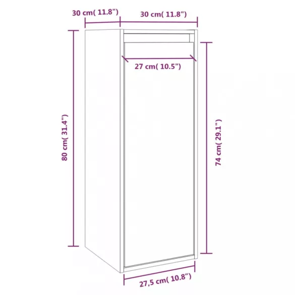 fehér tömör fenyőfa faliszekrény 30 x 30 x 80 cm