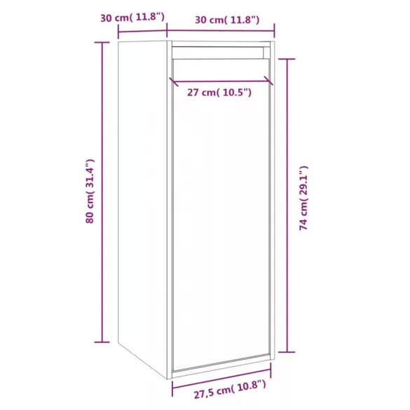 szürke tömör fenyőfa faliszekrény 30 x 30 x 80 cm