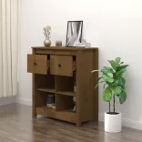 mézbarna tömör fenyőfa tálalószekrény 70 x 35 x 80 cm