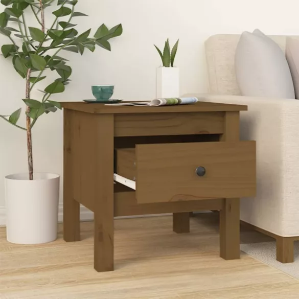 2 db mézbarna tömör fenyőfa kisasztal 40 x 40 x 39 cm