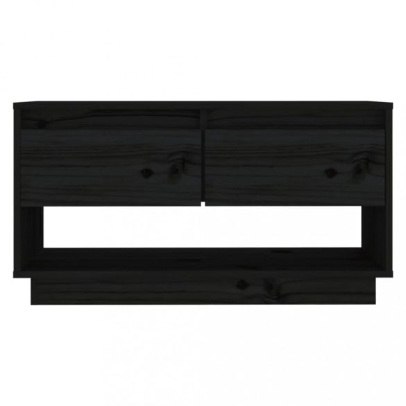 fekete tömör fenyőfa TV-szekrény 74x34x40 cm