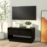 fekete tömör fenyőfa TV-szekrény 74x34x40 cm