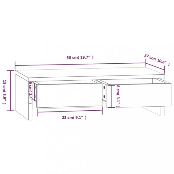 fehér tömör fenyőfa monitorállvány 50x27x15 cm