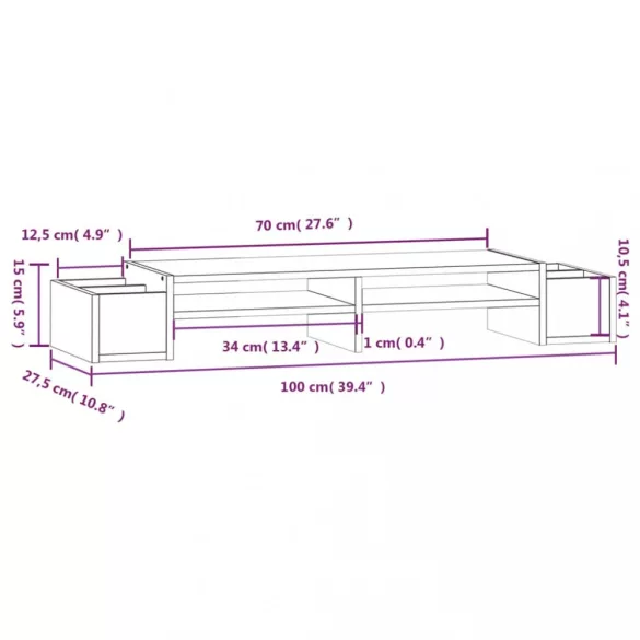 tömör fenyőfa monitorállvány 100 x 27,5 x 15 cm