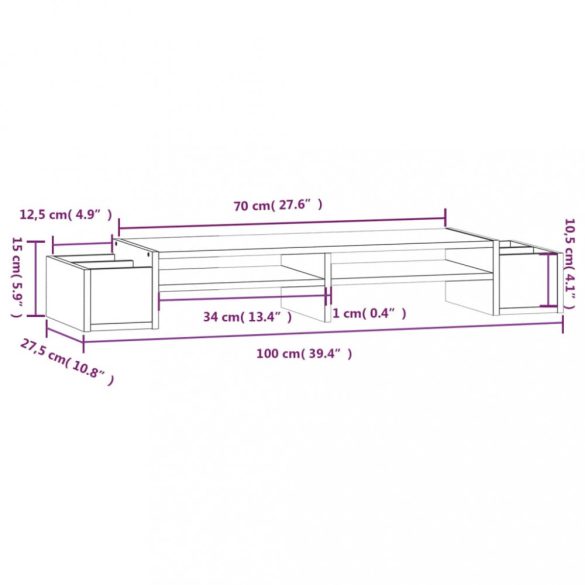 mézbarna tömör fenyőfa monitorállvány 100x27,5x15 cm