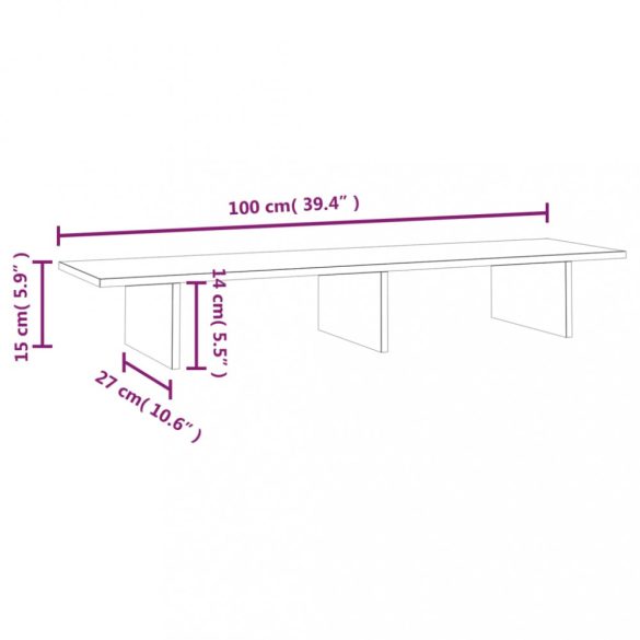 fehér tömör fenyőfa monitorállvány 100x27x15 cm