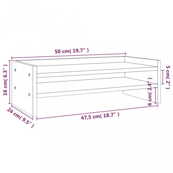 fehér tömör fenyőfa monitorállvány 50x24x16 cm
