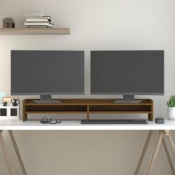 mézbarna tömör fenyőfa monitorállvány 100x24x16 cm