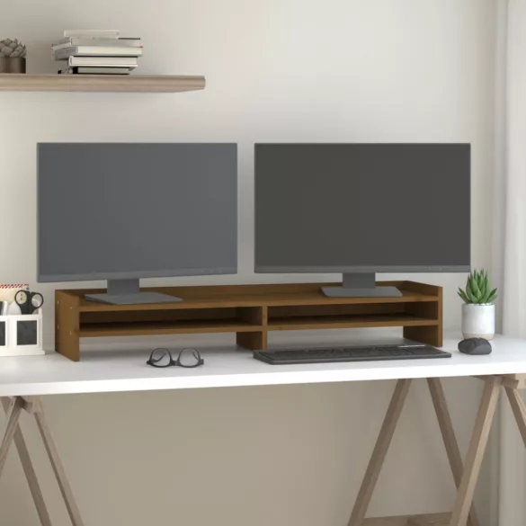 mézbarna tömör fenyőfa monitorállvány 100x24x16 cm