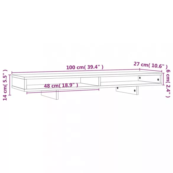 mézbarna tömör fenyőfa monitorállvány 100x27x14 cm