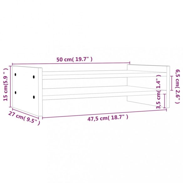 fehér tömör fenyőfa monitorállvány 50x27x15 cm