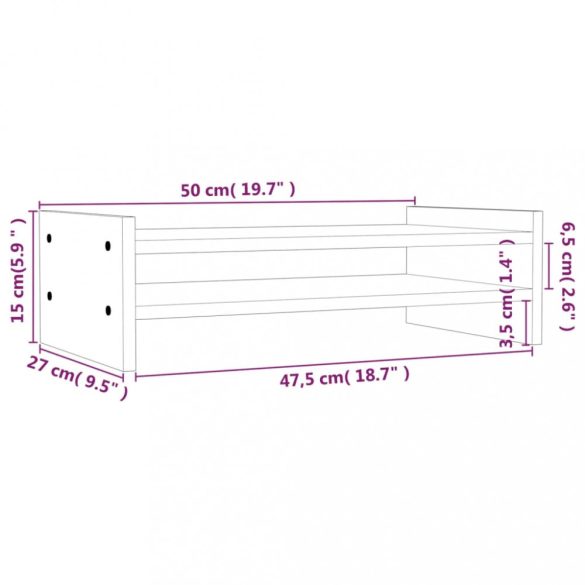 szürke tömör fenyőfa monitorállvány 50x27x15 cm