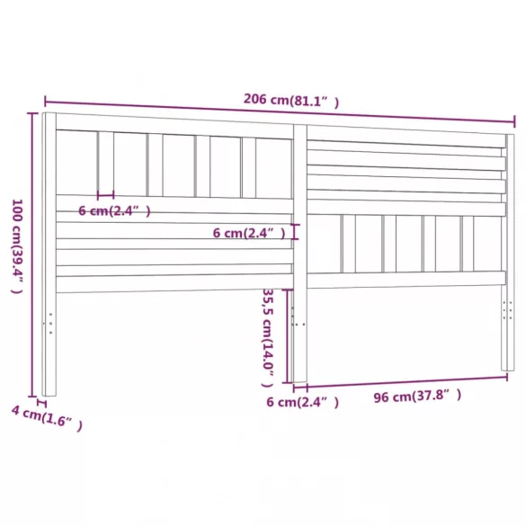 szürke tömör fenyőfa ágyfejtámla 206 x 4 x 100 cm