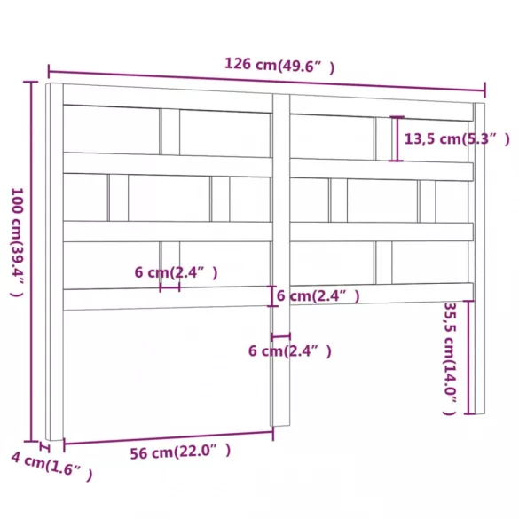 tömör fenyőfa ágyfejtámla 126 x 4 x 100 cm