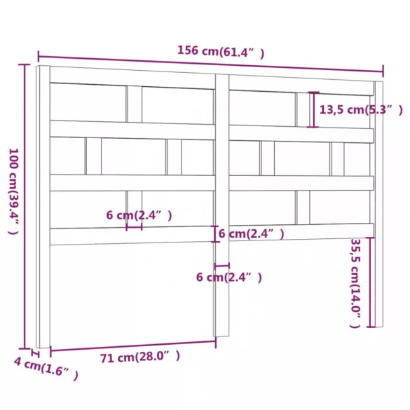 szürke tömör fenyőfa ágyfejtámla 156 x 4 x 100 cm