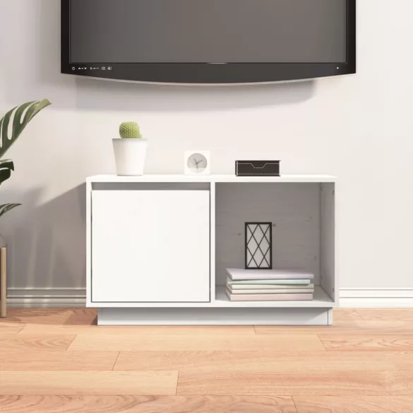 fehér tömör fenyőfa TV-szekrény 74x35x44 cm