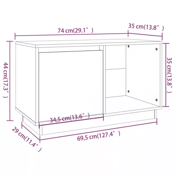 fehér tömör fenyőfa TV-szekrény 74x35x44 cm
