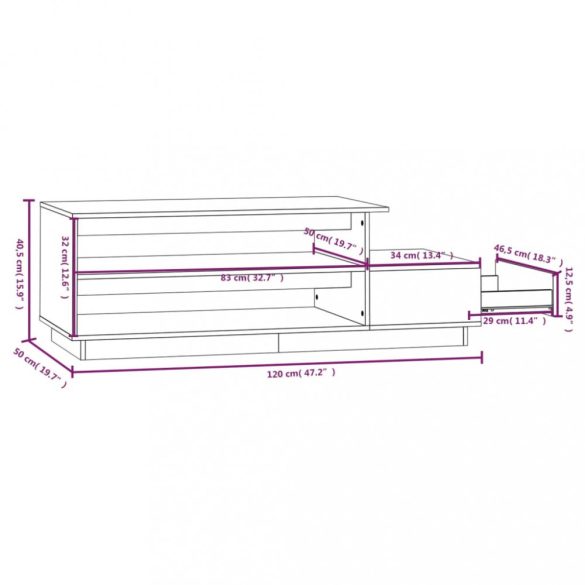 mézbarna tömör fenyőfa dohányzóasztal 120 x 50 x 40,5 cm
