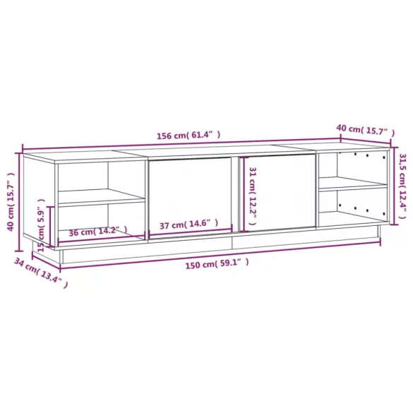 fekete tömör fenyőfa TV-szekrény 156 x 40 x 40 cm