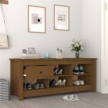 mézbarna tömör fenyőfa cipősszekrény 110 x 38 x 45,5 cm