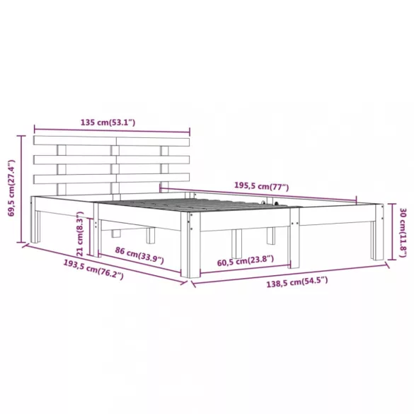 Double tömör fa ágykeret 135 x 190 cm