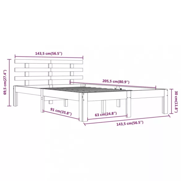 fehér tömör fa ágykeret 140x200 cm