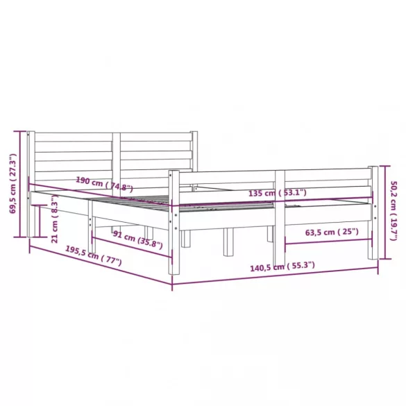 Double fehér tömör fa ágykeret 135 x 190 cm