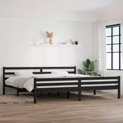fekete tömör fa ágykeret 200x200 cm