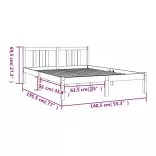 Double szürke tömör fa ágykeret 135 x 190 cm