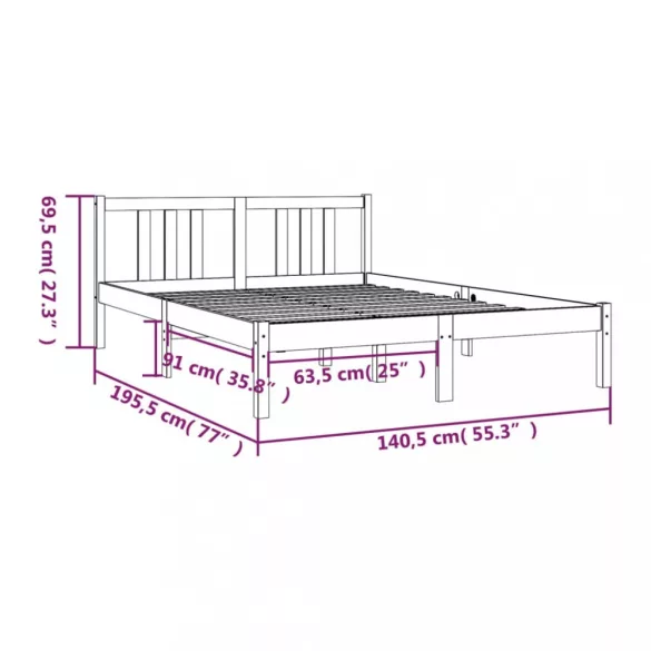 Double szürke tömör fa ágykeret 135 x 190 cm