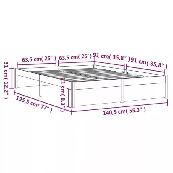 Double szürke tömör fa ágykeret 135 x 190 cm